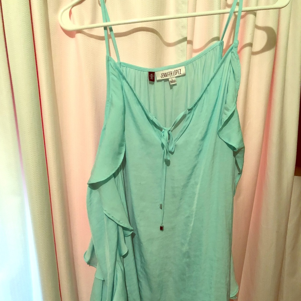 Light green Jennifer Lopez cold shoulder blouse